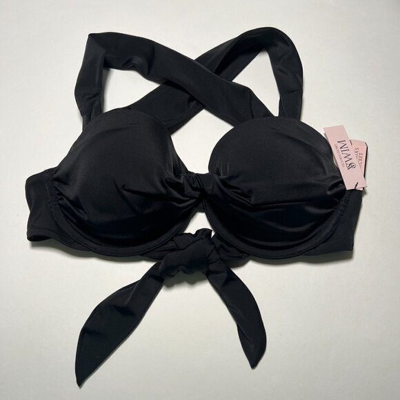 Victoria Secret 34C Twist Front Balconette Bikini Top Crossback Underwire Black - Picture 3 of 7